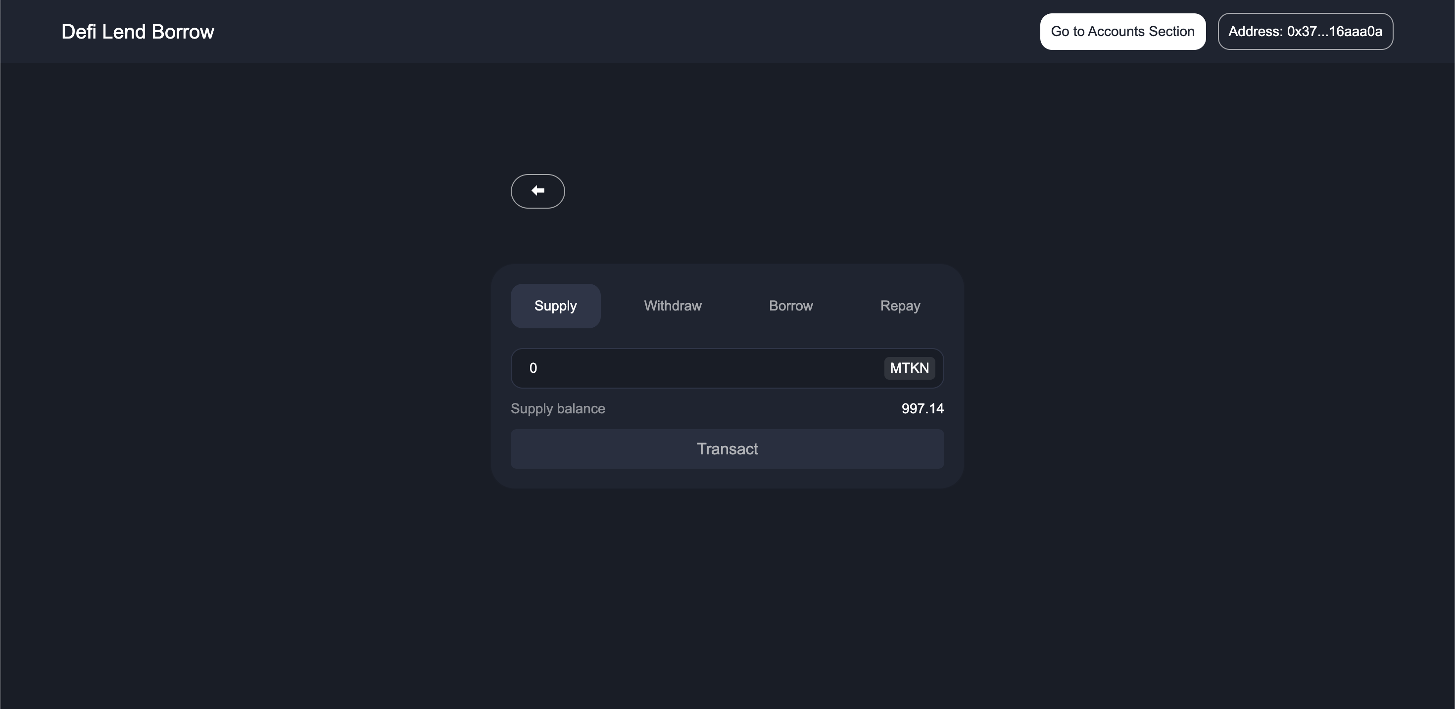 Dashboard UI transactions card